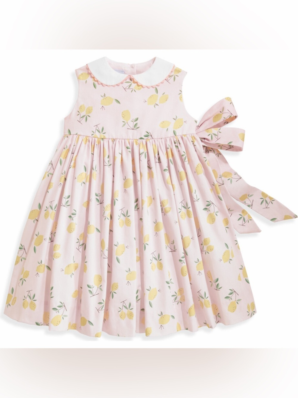 Bella Bliss Pink Lemon Print Peter Pan Collar Dress Girls Size 7 🍋